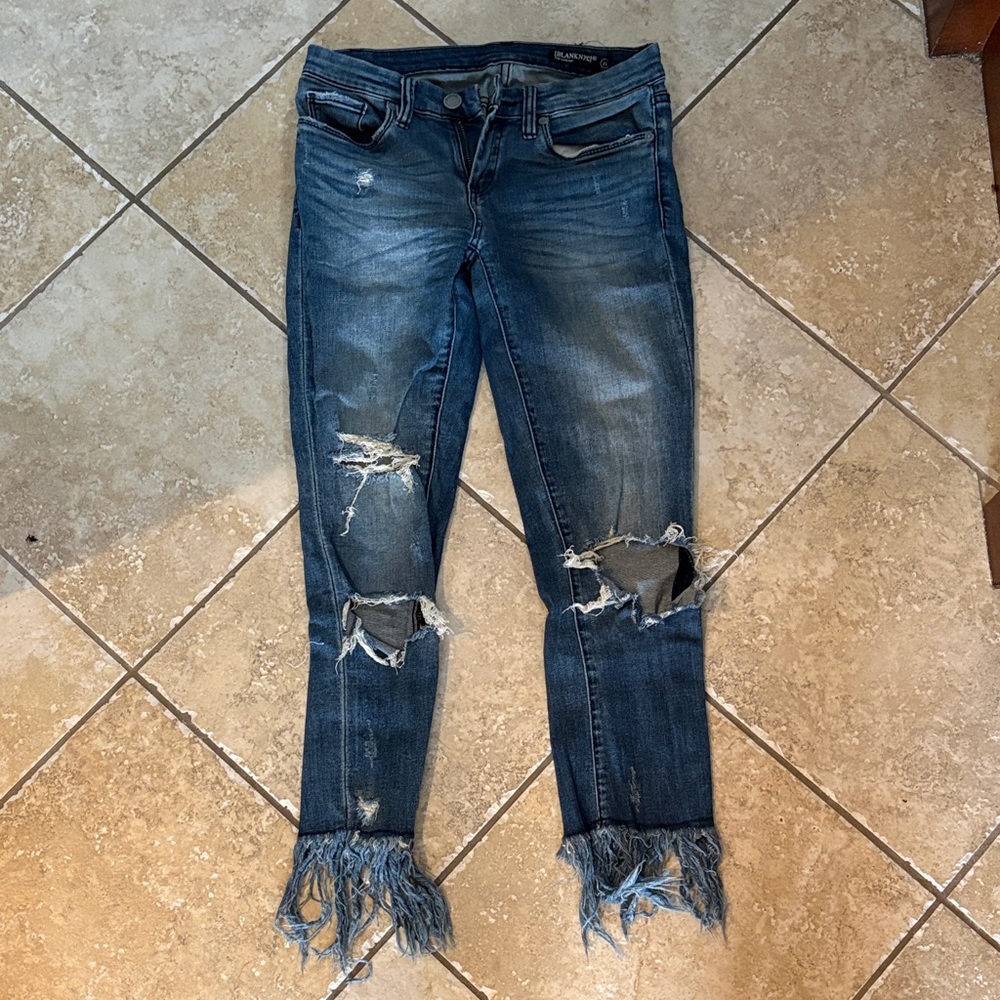 Blank NYC Blue Distressed Cropped Jeans